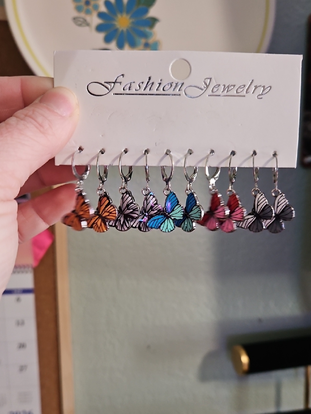 Colorful Butterfly Drop Earring Set with Silver Hooks